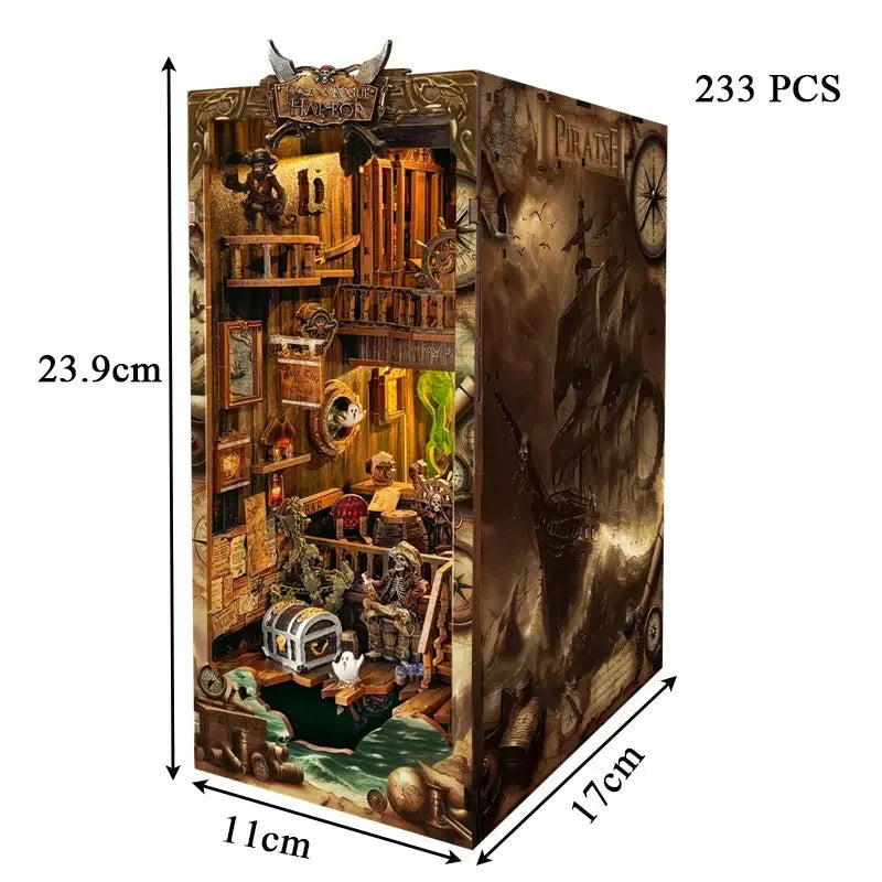 SQ36 Pirates of Caribbean DIY Book Nook Kit Jack Sparrow Black Pearl Ship Miniature Diorama