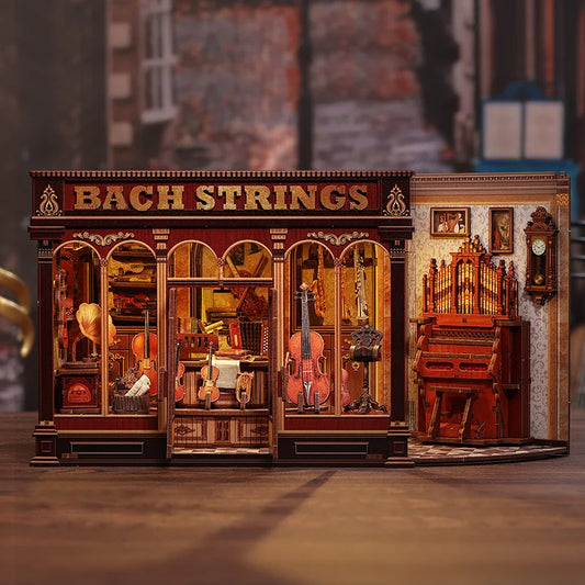 CWGB404 Bach Strings DIY Dollhouse Kit Music Studio Miniature Music Equipment Store Diorama