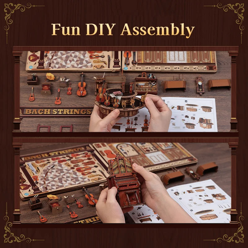 CWGB404 Bach Strings DIY Dollhouse Kit Music Studio Miniature Music Equipment Store Diorama