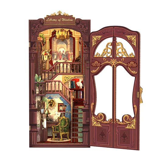 DC03 Library of Wisdom DIY Book Nook Kit Ancient Library Miniature Diorama Scenery Book Shelf Inserts