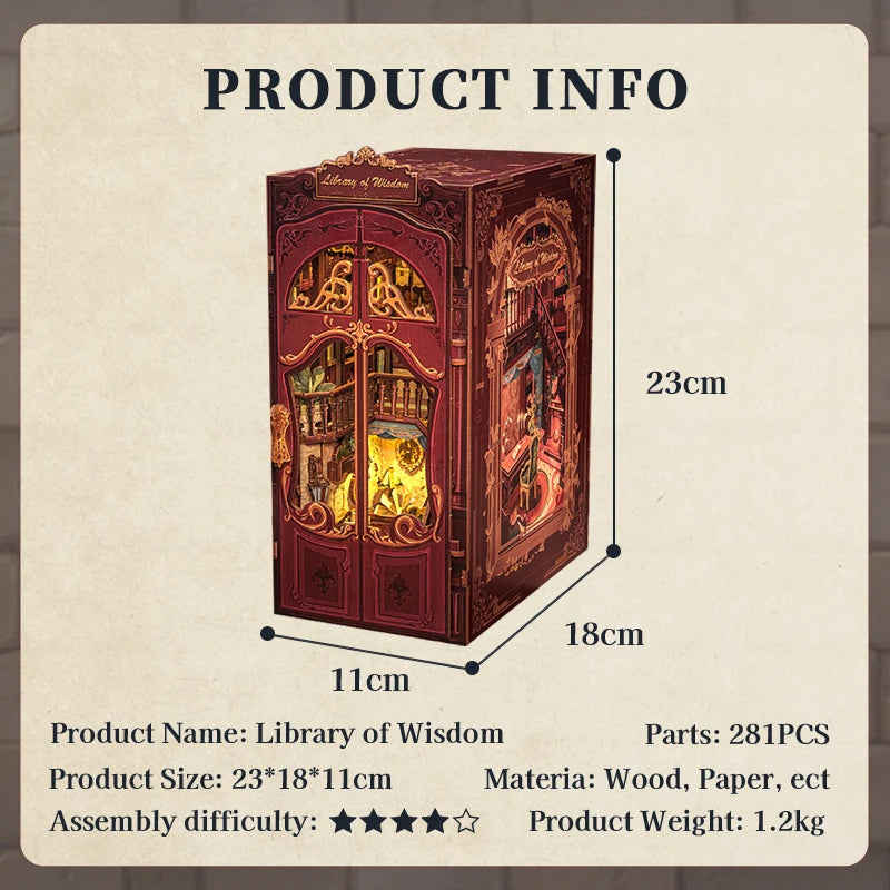 DC03 Library of Wisdom DIY Book Nook Kit Ancient Library Miniature Diorama Scenery Book Shelf Inserts