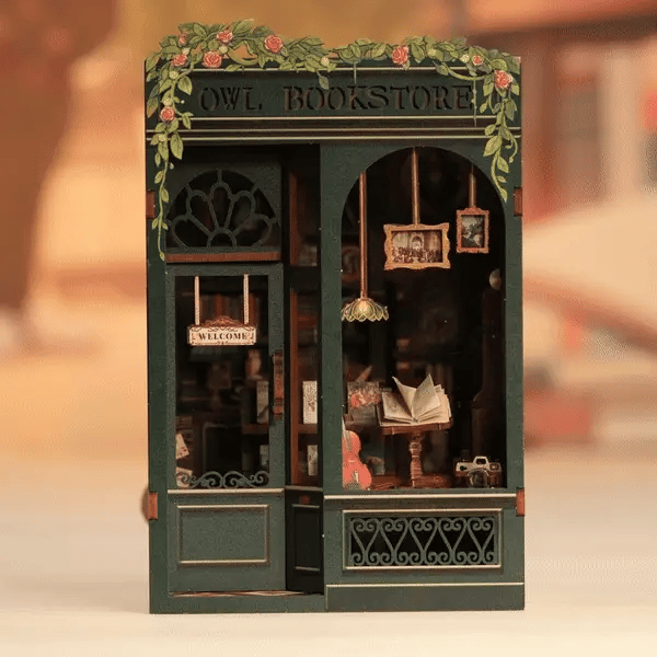 SD02 Owl Bookstore DIY Book Nook Kit Bookshelf Insert Diorama Scenery Miniature Crafts