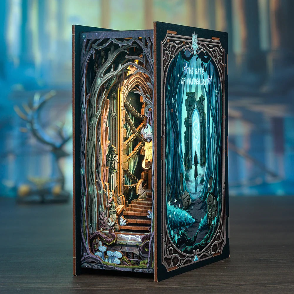 HY02 The Gate of Wonderland DIY Book Nook Kit Magical Gate Of Galaxy Miniature Book Shelf Insert