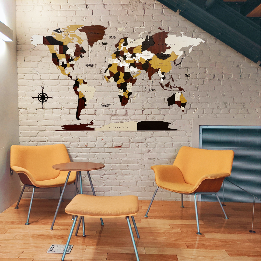 3D Wooden World Map - Travellers World Map - Wall Decor - Push Pin World Travel Maps - Wall Art for Home & Office Decor