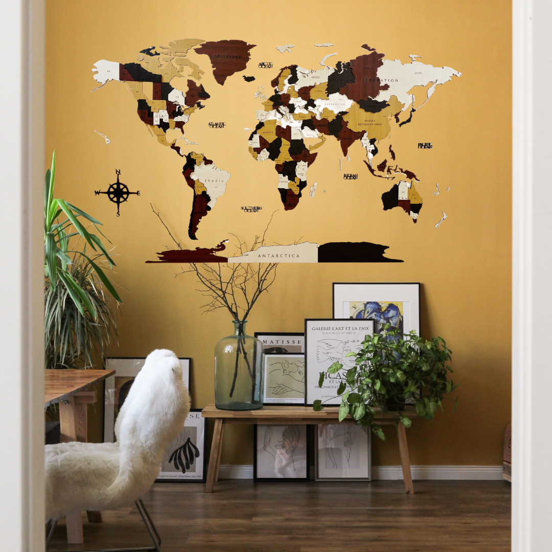 3D Wooden World Map - Travellers World Map - Wall Decor - Push Pin World Travel Maps - Wall Art for Home & Office Decor