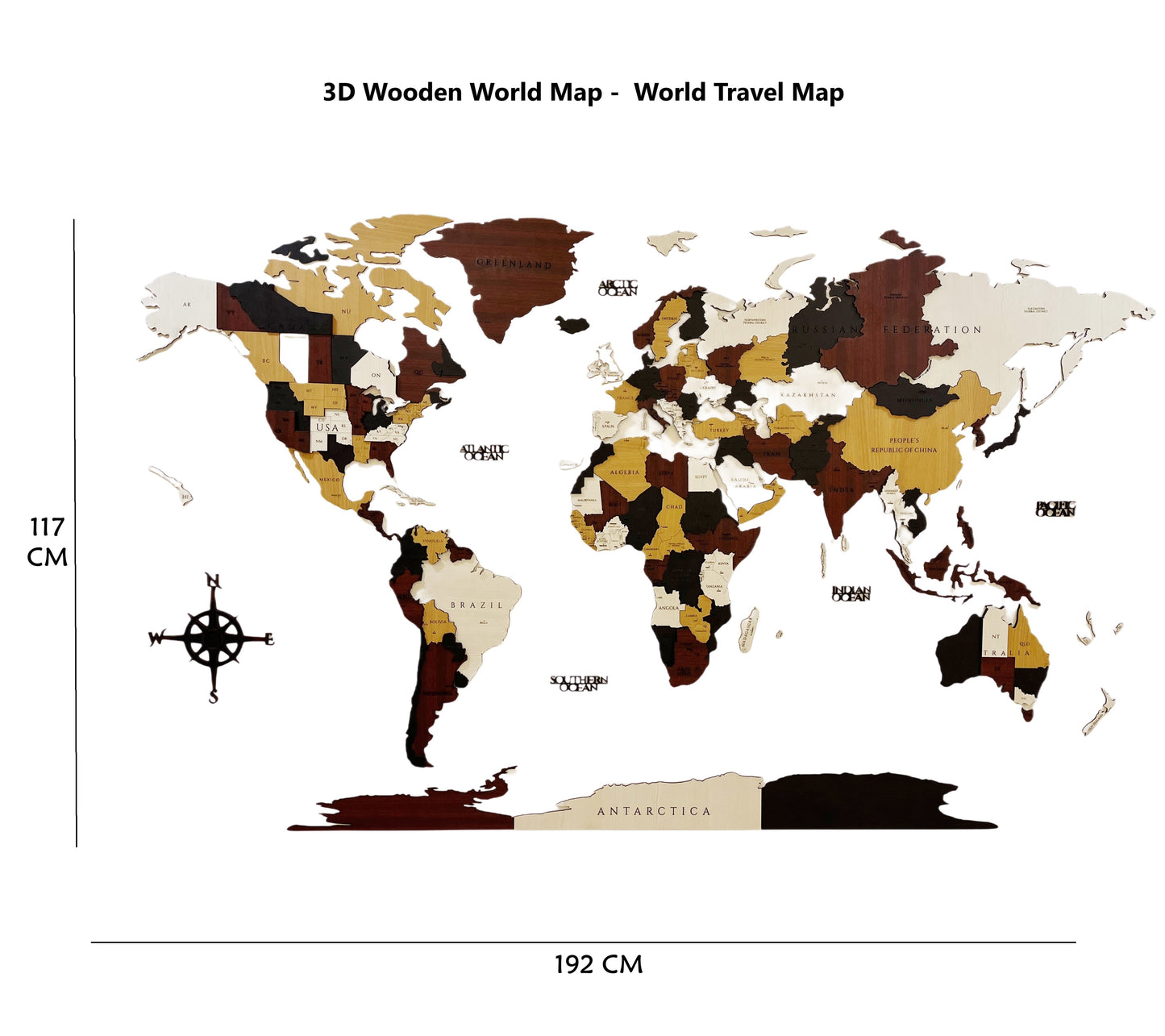3D Wooden World Map - Travellers World Map - Wall Decor - Push Pin World Travel Maps - Wall Art for Home & Office Decor