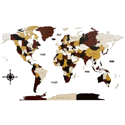 3D Wooden World Map - Travellers World Map - Wall Decor - Push Pin World Travel Maps - Wall Art for Home & Office Decor
