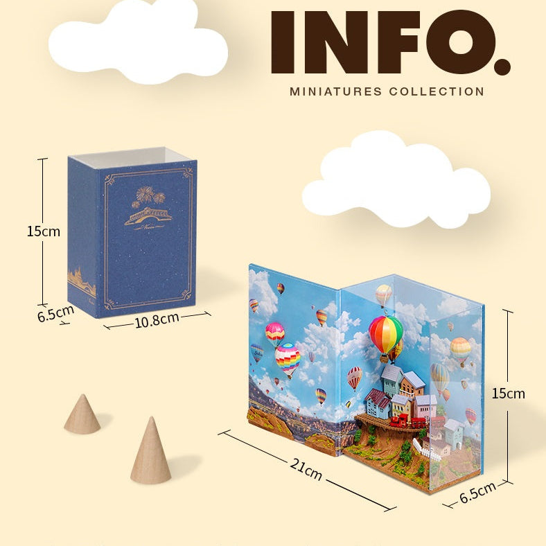 N002 Hot Air Balloon DIY Book Nook Kit Bookshelf Insert Miniature Crafts 3D Wooden Puzzles