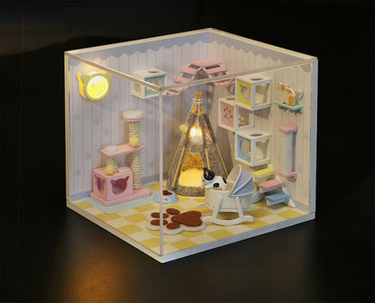 S2009 Meow's Home Cat Playroom DIY Miniature Dollhouse Kit