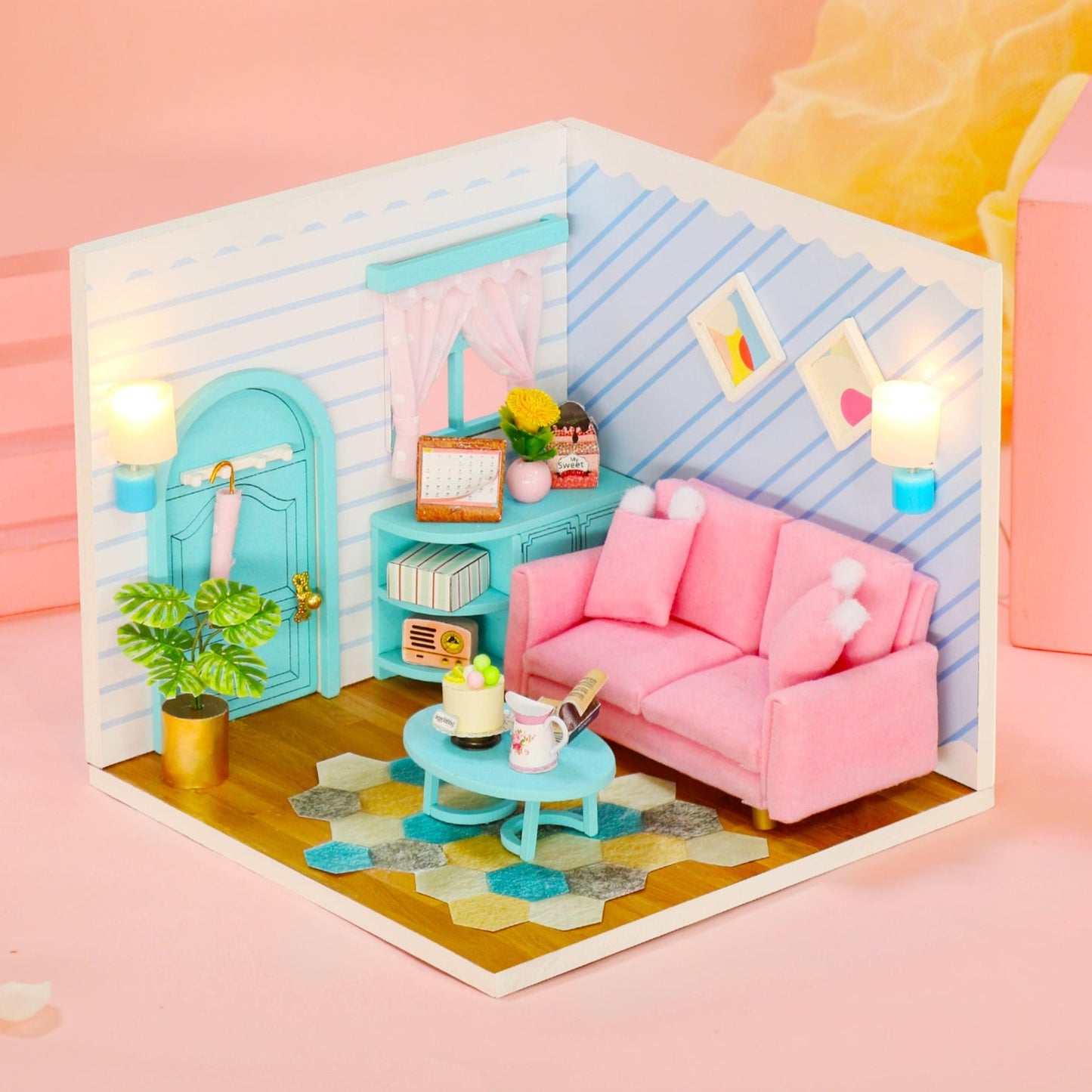 S2004 Sunny Living Room DIY Miniature Dollhouse Kit