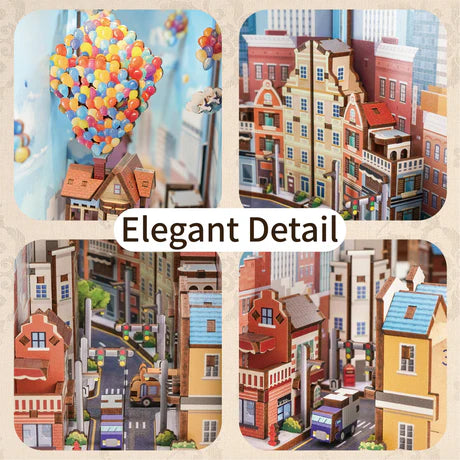 TQ126 Travel With The Wind DIY Book Nook Kit Air Balloon City Miniature Diorama Decors