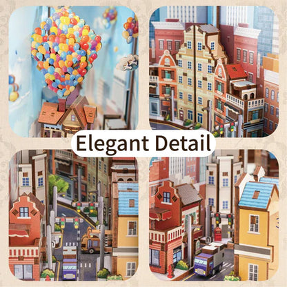 TQ126 Travel With The Wind DIY Book Nook Kit Air Balloon City Miniature Diorama Decors
