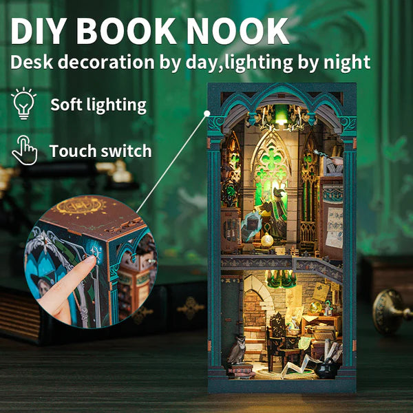 RK05 Darkness Common Room DIY Book Nook Kit Bookshelf Insert Diorama Scenery Miniature Crafts