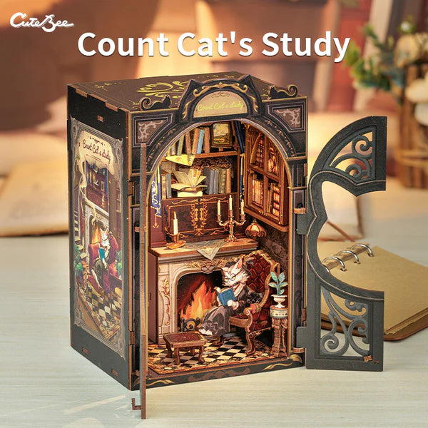 SD03 Count Cat's Study DIY Book Nook Kit Bookshelf Insert Diorama Scenery Miniature Crafts