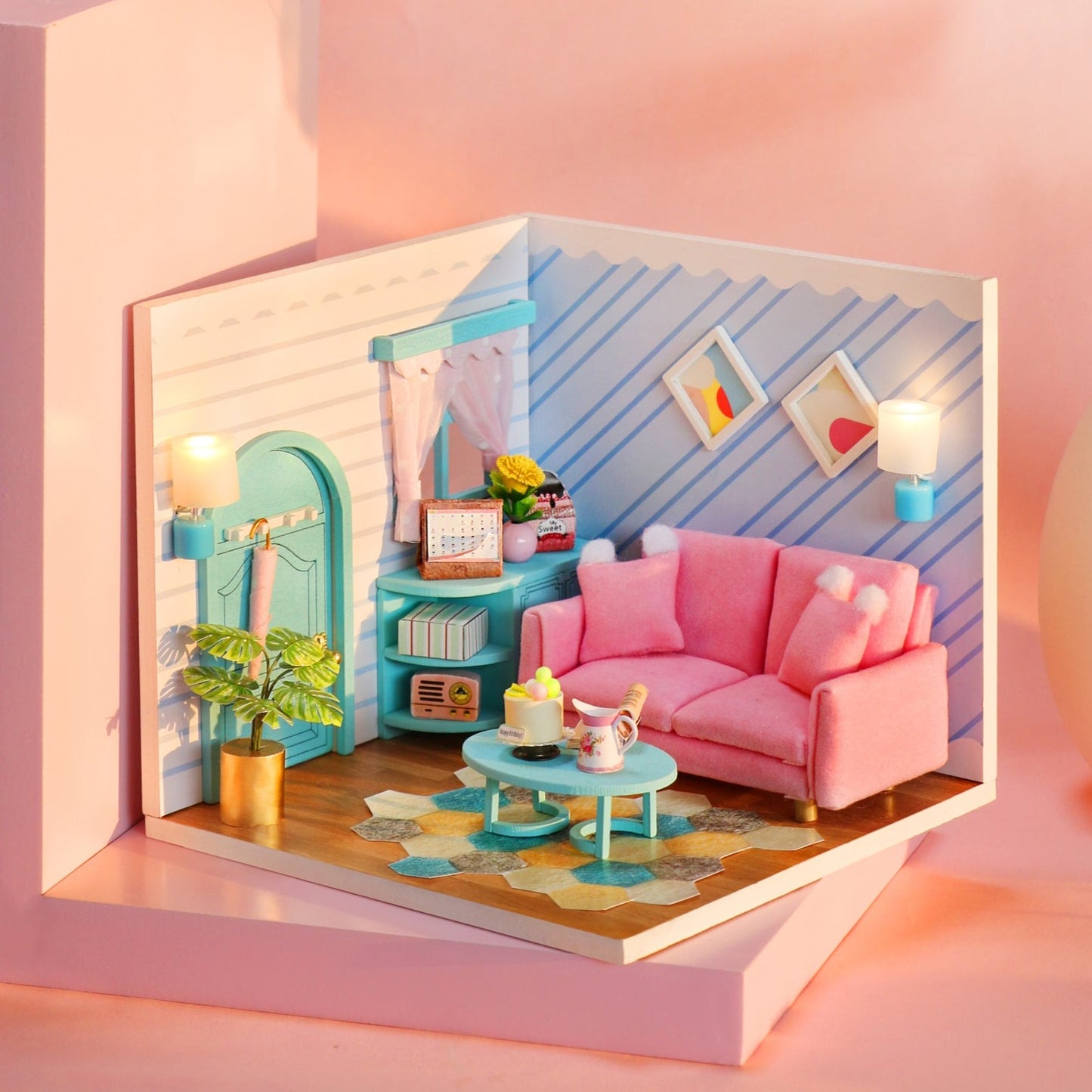 S2004 Sunny Living Room DIY Miniature Dollhouse Kit