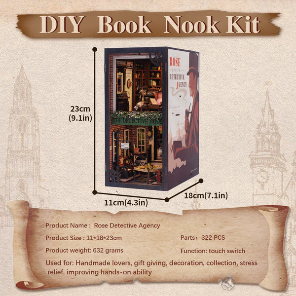 SZ02 Rose Detective Agency DIY Book Nook Kit Bookshelf Insert Diorama Scenery Miniature Crafts