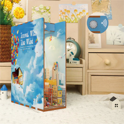TQ126 Travel With The Wind DIY Book Nook Kit Air Balloon City Miniature Diorama Decors