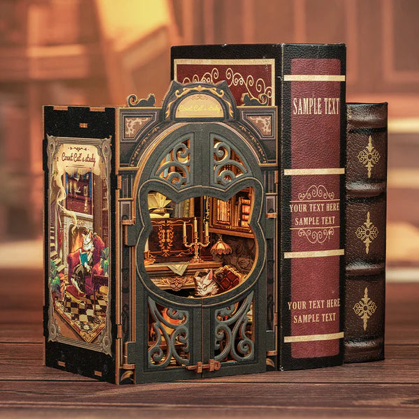 SD03 Count Cat's Study DIY Book Nook Kit Bookshelf Insert Diorama Scenery Miniature Crafts