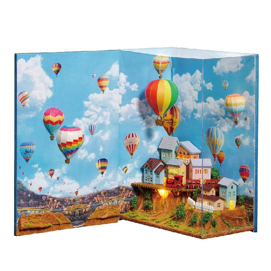 N002 Hot Air Balloon DIY Book Nook Kit Bookshelf Insert Miniature Crafts 3D Wooden Puzzles