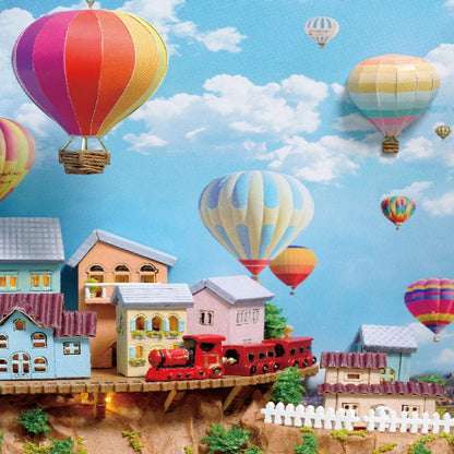 N002 Hot Air Balloon DIY Book Nook Kit Bookshelf Insert Miniature Crafts 3D Wooden Puzzles