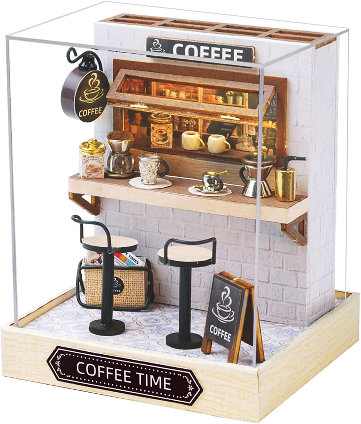 QT048 Coffee Time DIY Dollhouse Kit Miniature House Coffee Shop 3D Wooden Puzzles