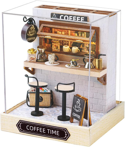QT048 Coffee Time DIY Dollhouse Kit Miniature House Coffee Shop 3D Wooden Puzzles