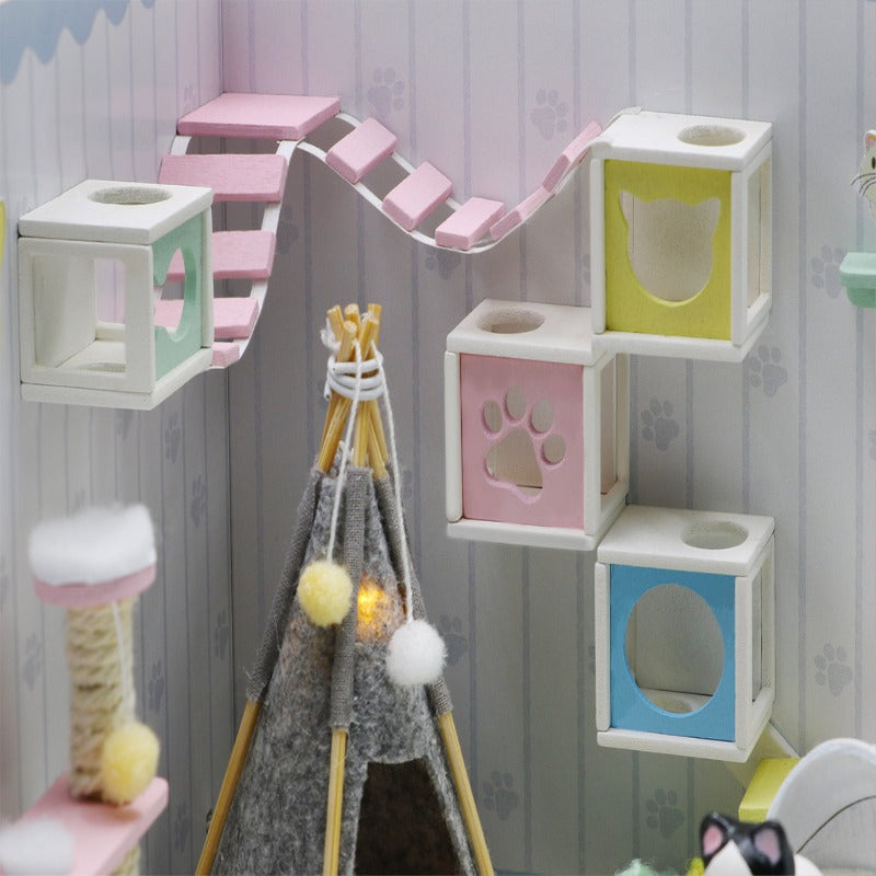 S2009 Meow's Home Cat Playroom DIY Miniature Dollhouse Kit