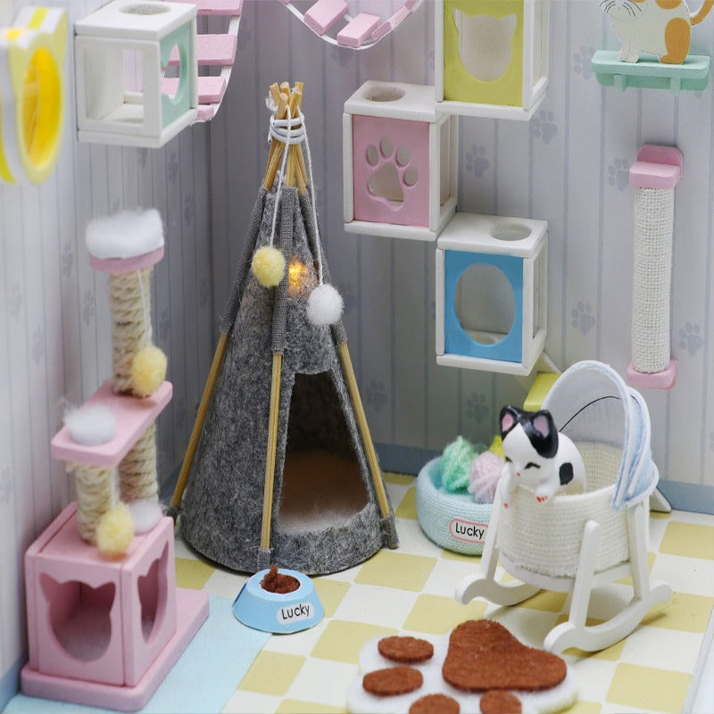 S2009 Meow's Home Cat Playroom DIY Miniature Dollhouse Kit