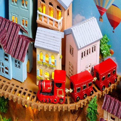 N002 Hot Air Balloon DIY Book Nook Kit Bookshelf Insert Miniature Crafts 3D Wooden Puzzles