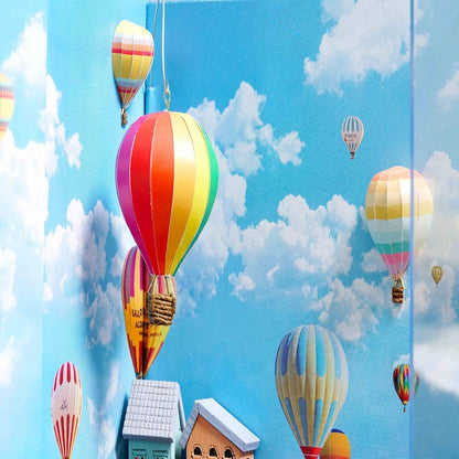 N002 Hot Air Balloon DIY Book Nook Kit Bookshelf Insert Miniature Crafts 3D Wooden Puzzles