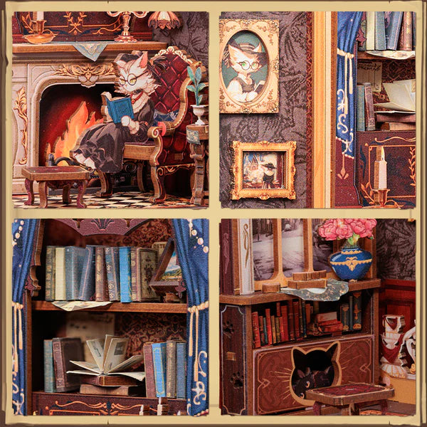 SD03 Count Cat's Study DIY Book Nook Kit Bookshelf Insert Diorama Scenery Miniature Crafts