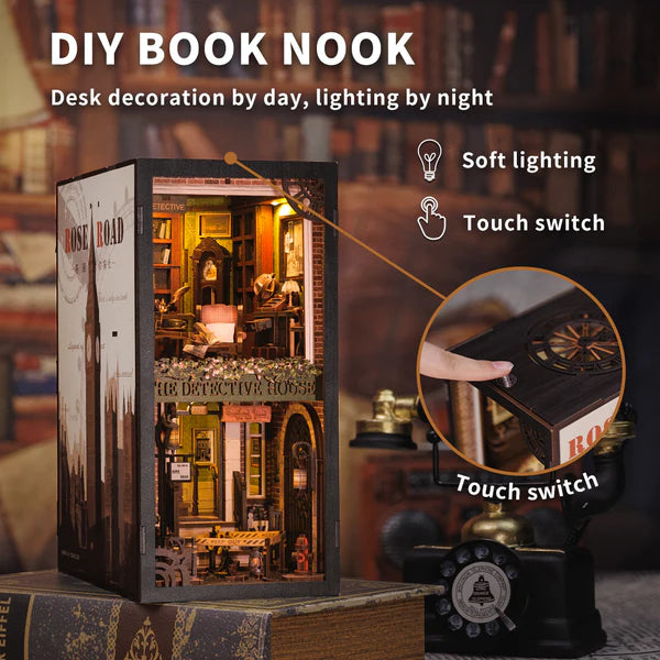 SZ02 Rose Detective Agency DIY Book Nook Kit Bookshelf Insert Diorama Scenery Miniature Crafts