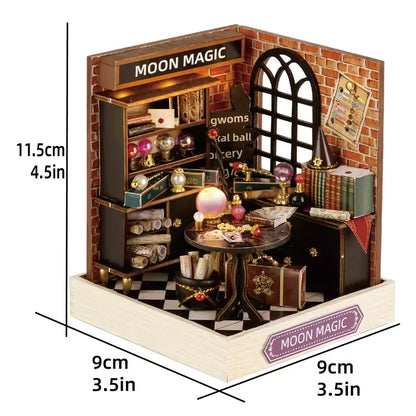 QT085 Moon Magic DIY Dollhouse Kit Miniature House Pharmacist Potion Shop 3D Wooden Puzzles