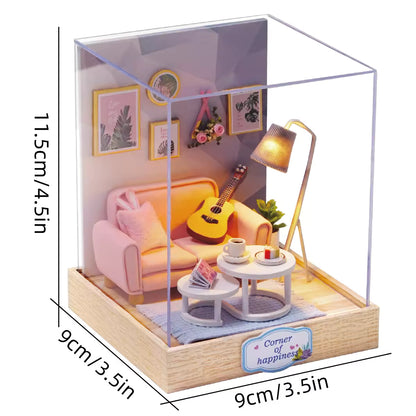 QT025 Afternoon Tea Time DIY Dollhouse Kit Miniature House Living Room 3D Wooden Puzzles