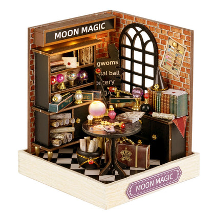 QT085 Moon Magic DIY Dollhouse Kit Miniature House Pharmacist Potion Shop 3D Wooden Puzzles