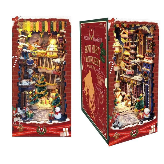 SQ17 Christmas Alley Book Nook DIY Book Nook Kits Shelf Insert Kit Miniature Building Kits Santa Claus's Room Bookshelf