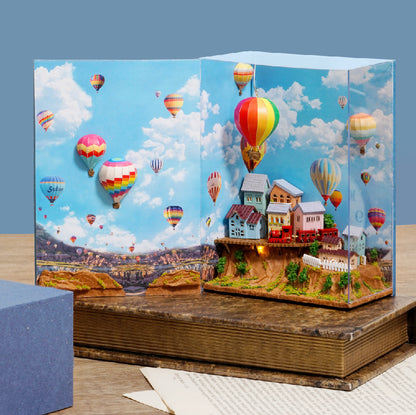 N002 Hot Air Balloon DIY Book Nook Kit Bookshelf Insert Miniature Crafts 3D Wooden Puzzles