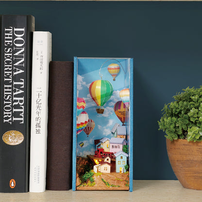 N002 Hot Air Balloon DIY Book Nook Kit Bookshelf Insert Miniature Crafts 3D Wooden Puzzles