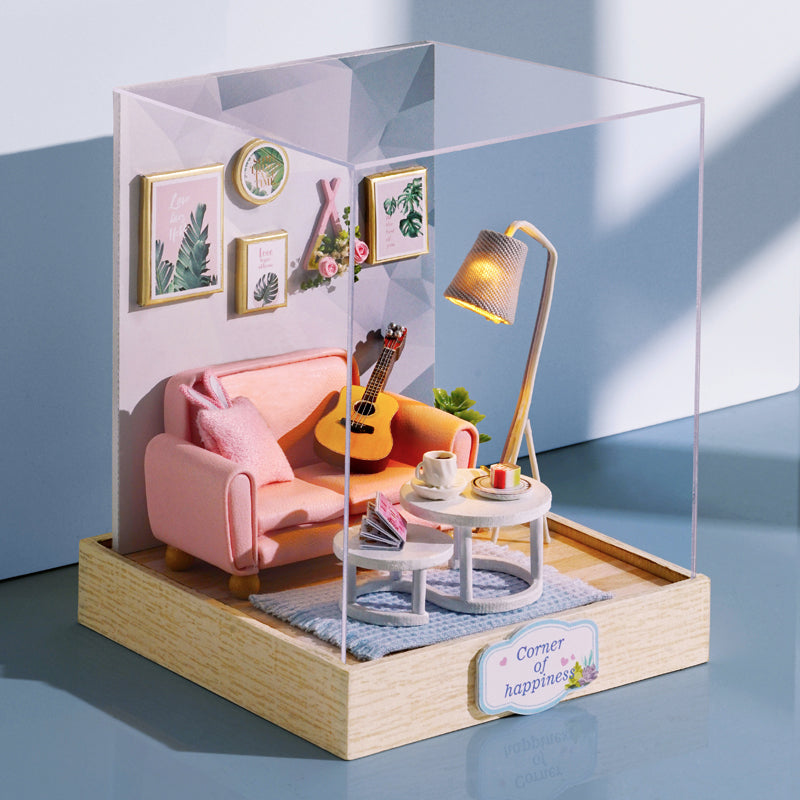 QT025 Afternoon Tea Time DIY Dollhouse Kit Miniature House Living Room 3D Wooden Puzzles