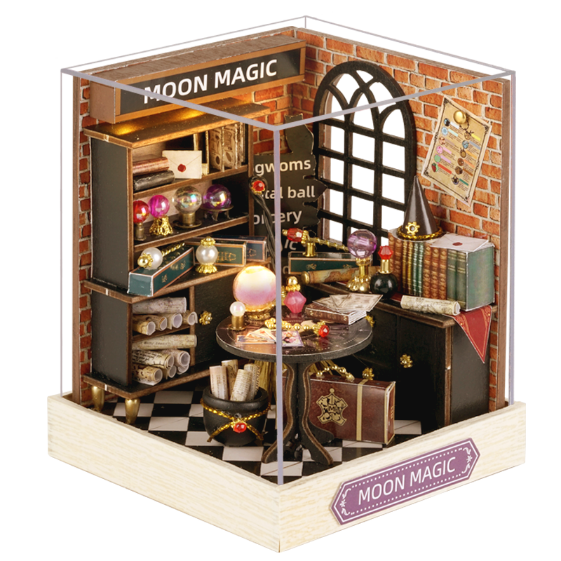 QT085 Moon Magic DIY Dollhouse Kit Miniature House Pharmacist Potion Shop 3D Wooden Puzzles