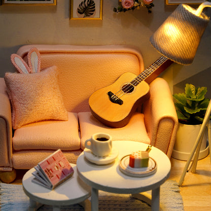 QT025 Afternoon Tea Time DIY Dollhouse Kit Miniature House Living Room 3D Wooden Puzzles