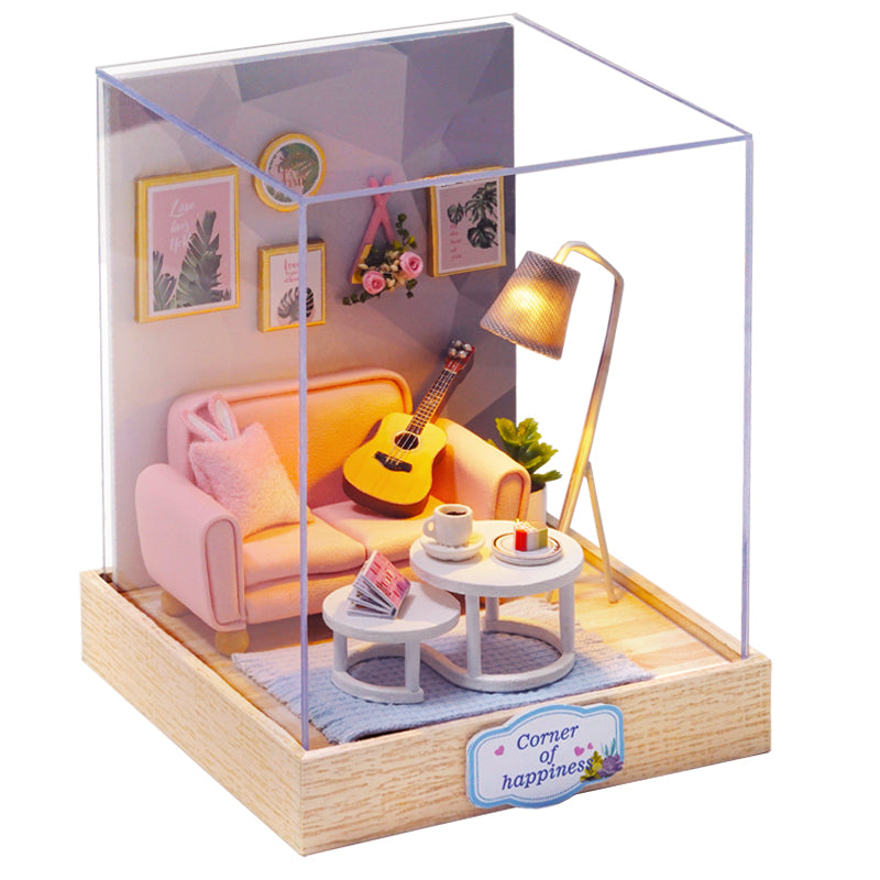 QT025 Afternoon Tea Time DIY Dollhouse Kit Miniature House Living Room 3D Wooden Puzzles