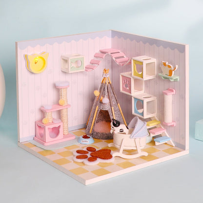 S2009 Meow's Home Cat Playroom DIY Miniature Dollhouse Kit