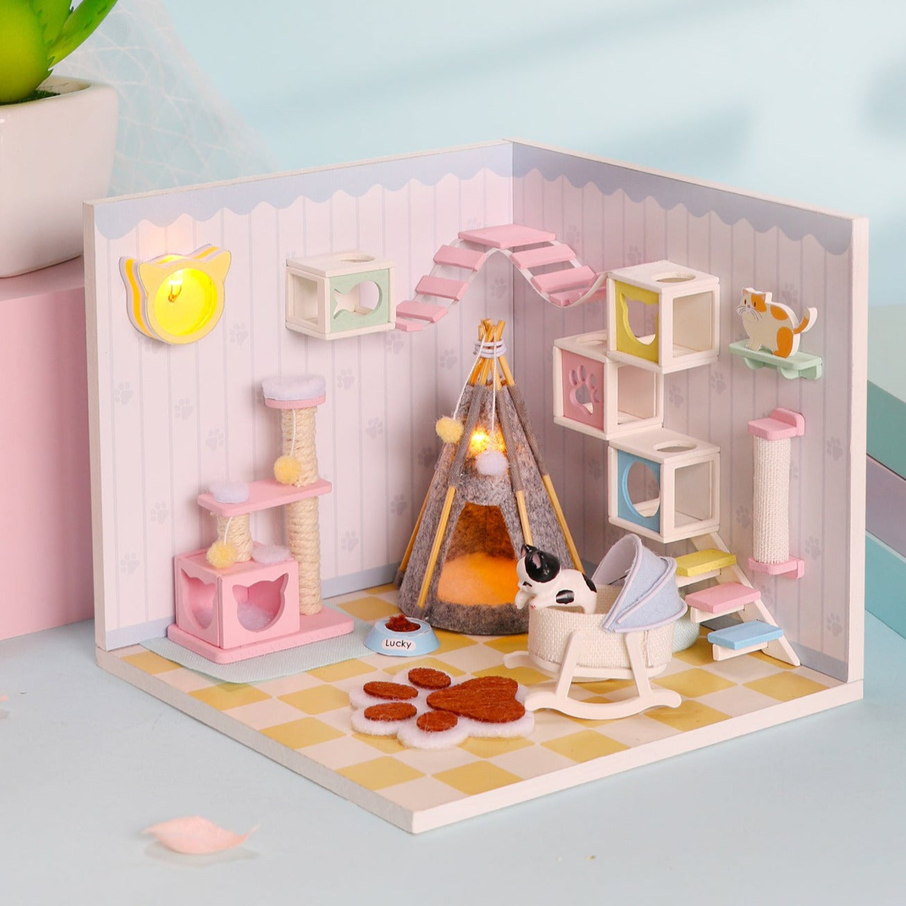 S2009 Meow's Home Cat Playroom DIY Miniature Dollhouse Kit