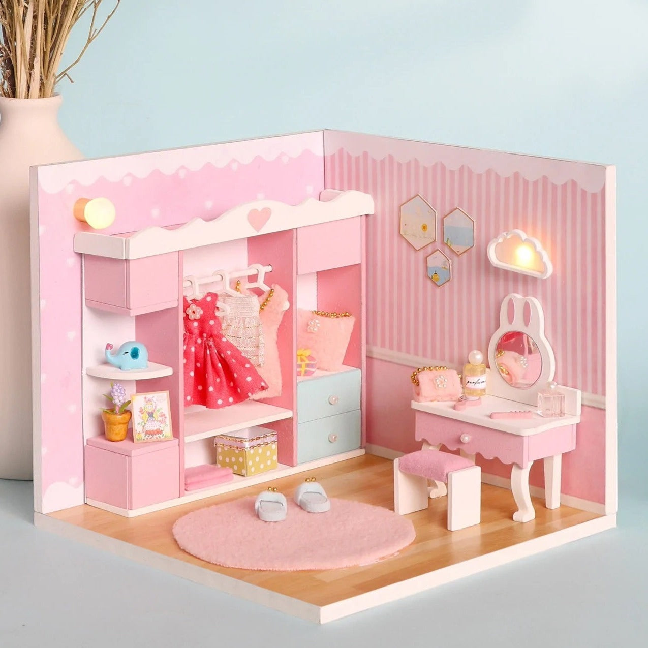 S2011 Lovely Cloakroom Girls Dressing Room DIY Miniature Dollhouse Kit