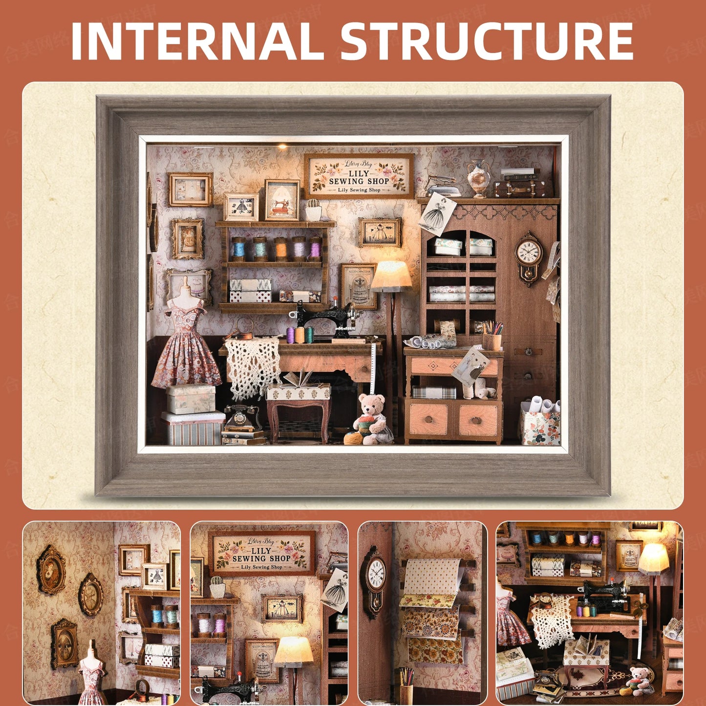 ZR01 Lily Sewing Shop DIY Dollhouse Miniature Kits Miniature Frames Tailor Shop Clothing Alterations Shop