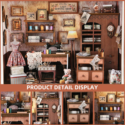 ZR01 Lily Sewing Shop DIY Dollhouse Miniature Kits Miniature Frames Tailor Shop Clothing Alterations Shop