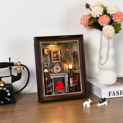 ZR02 Fireplace DIY Dollhouse Miniature Kit Chimney - Hearth - Settle - Furnace Miniature Frame Wall Decor With LED