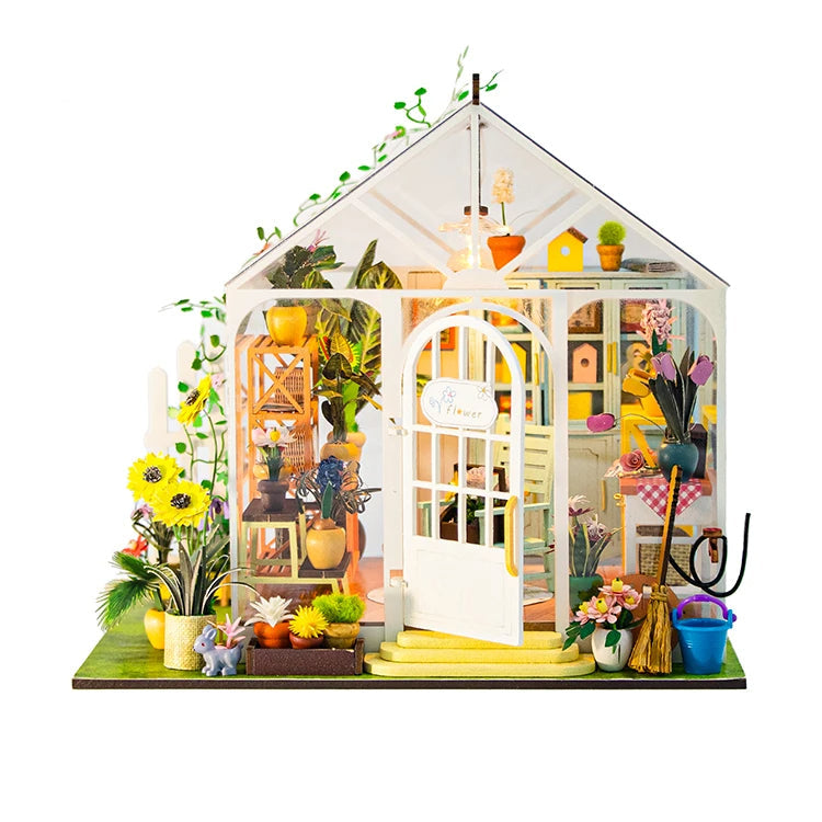 M2421 Sunshine Flower DIY Dollhouse Miniature Kit Garden House Miniature Greenhouse Diorama Scenery