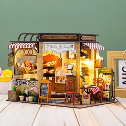 M2422 Julia Bakery DIY Dollhouse Miniature Kit Cake Shop Miniature Cafe Scenery Diorama